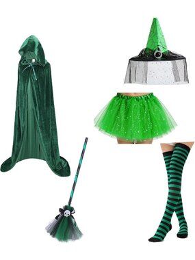 Women's Green Halloween Witch Costume Accessories Set Cosplay